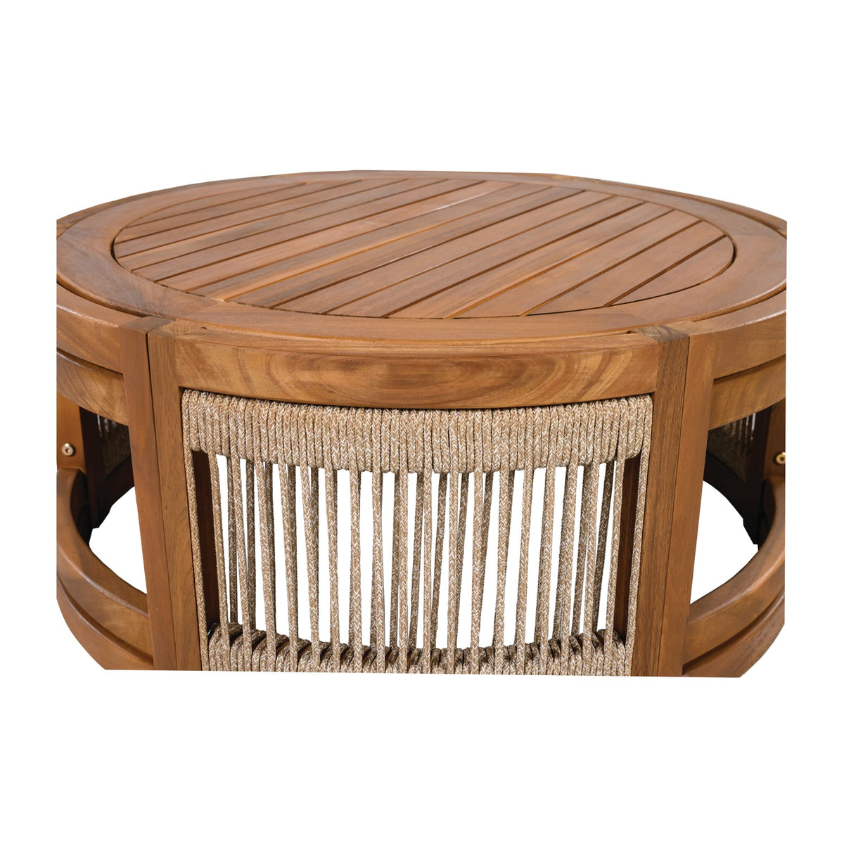 27.95" Acacia Wood Outdoor Coffee Table - Handwoven Rope Accent Boho Patio Table