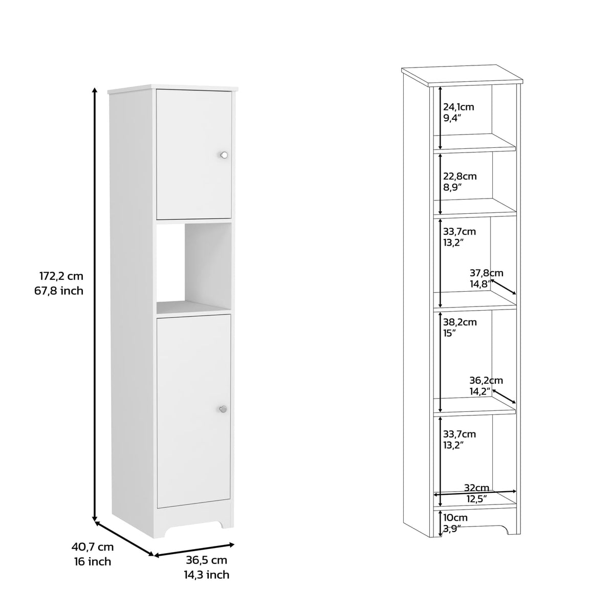 68" White Storage Cabinet with Two Doors & Shelves for Living Room