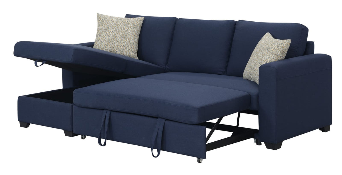 Navy L-Shaped Sectional Sofa with Sleeper & Storage for Living Room