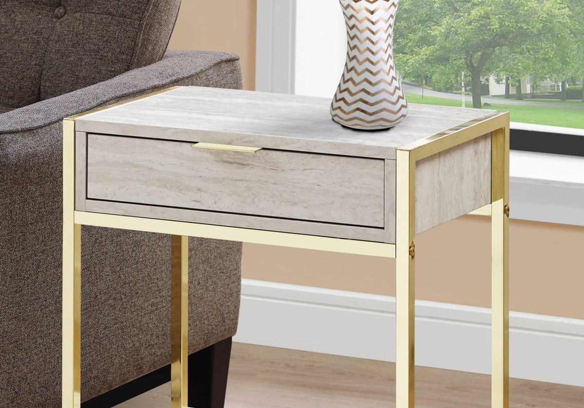 Beige Accent Table - Storage Drawer Side Table, Nightstand