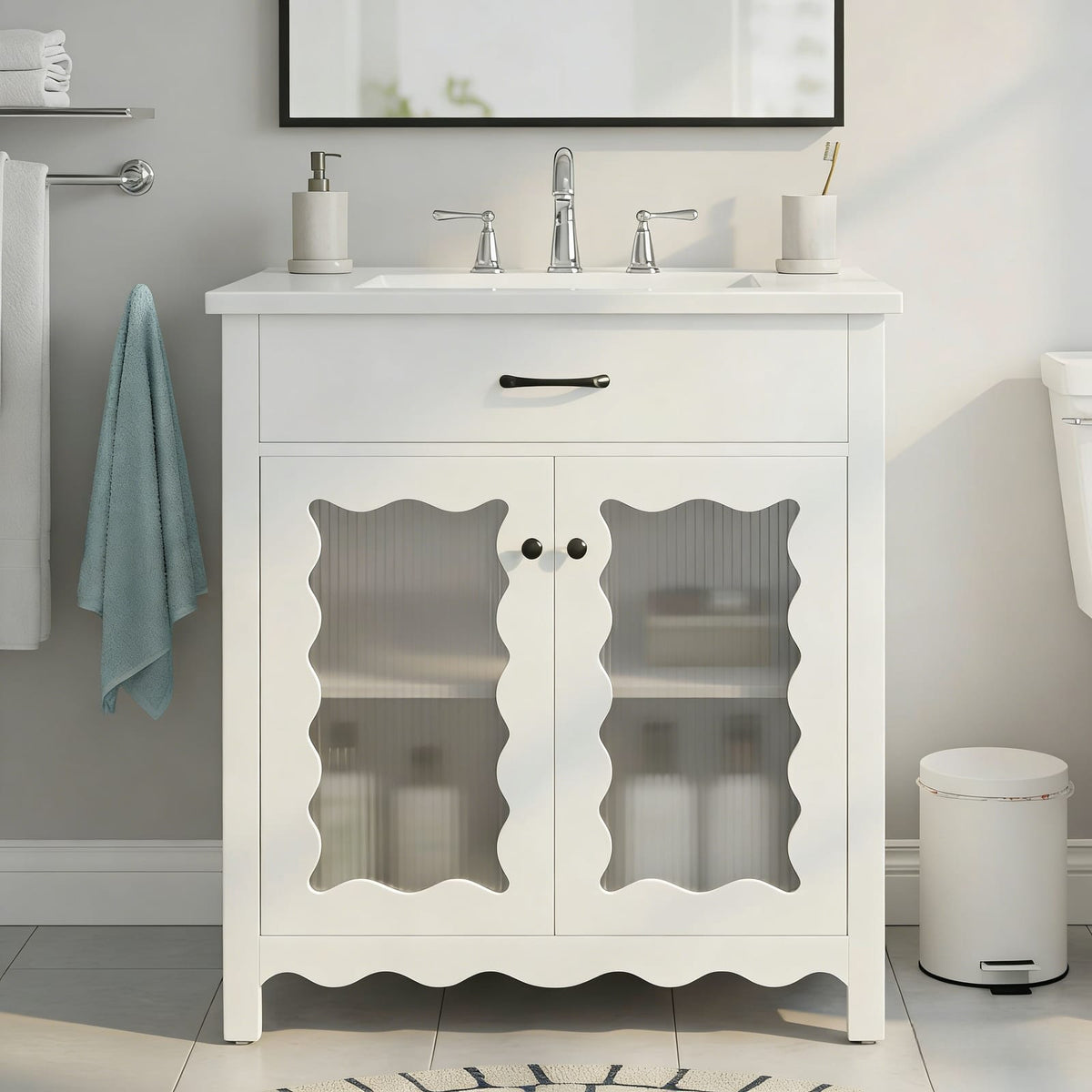 White Bathroom Vanity with Storage - 31 Inch Modern Design