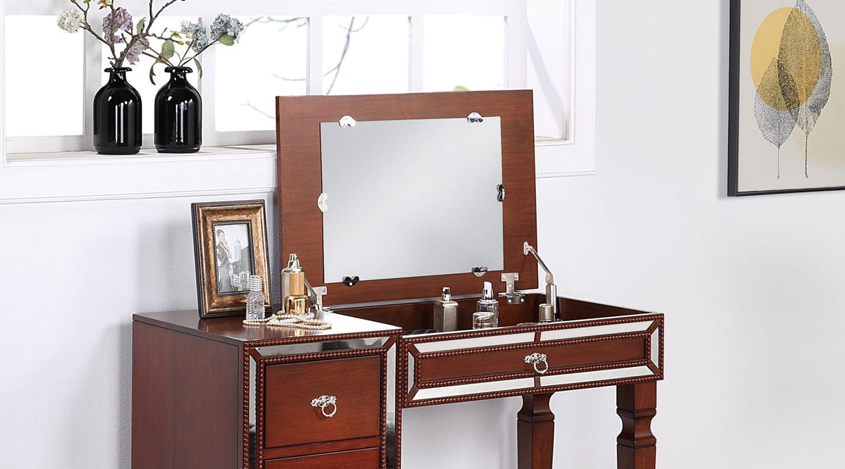Cherry Poplar Makeup Vanity Set Bedroom Storage