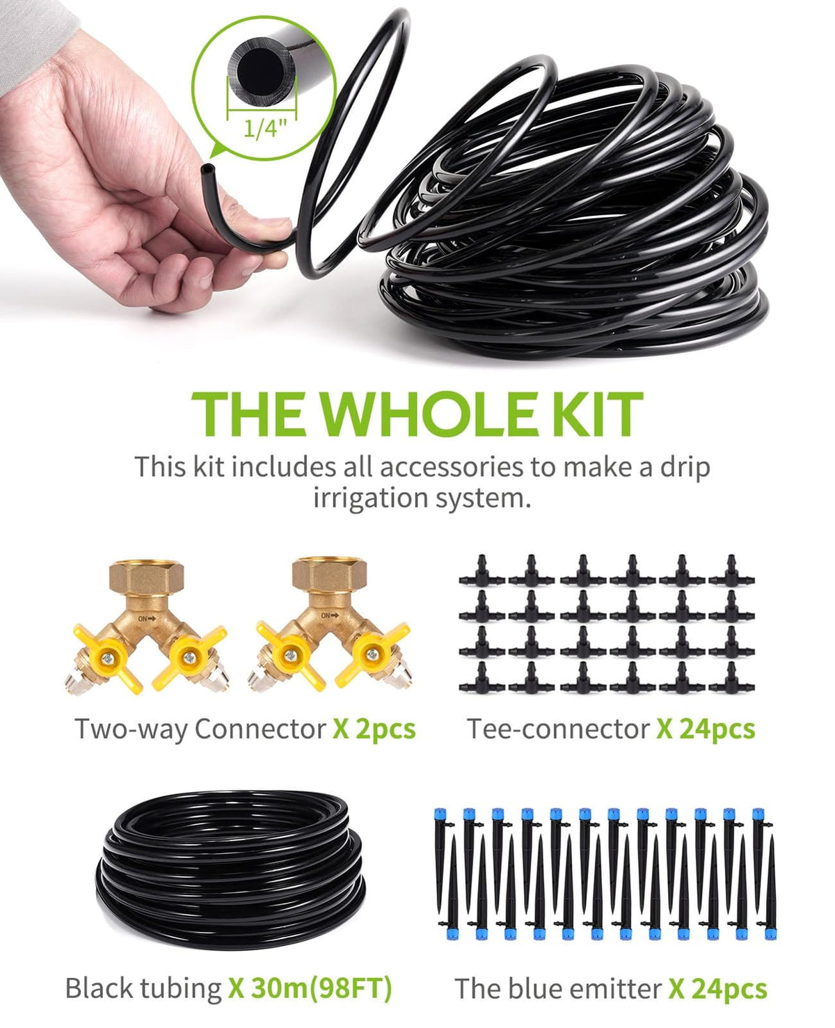 100ft Drip Irrigation Kit - Brass Watering System