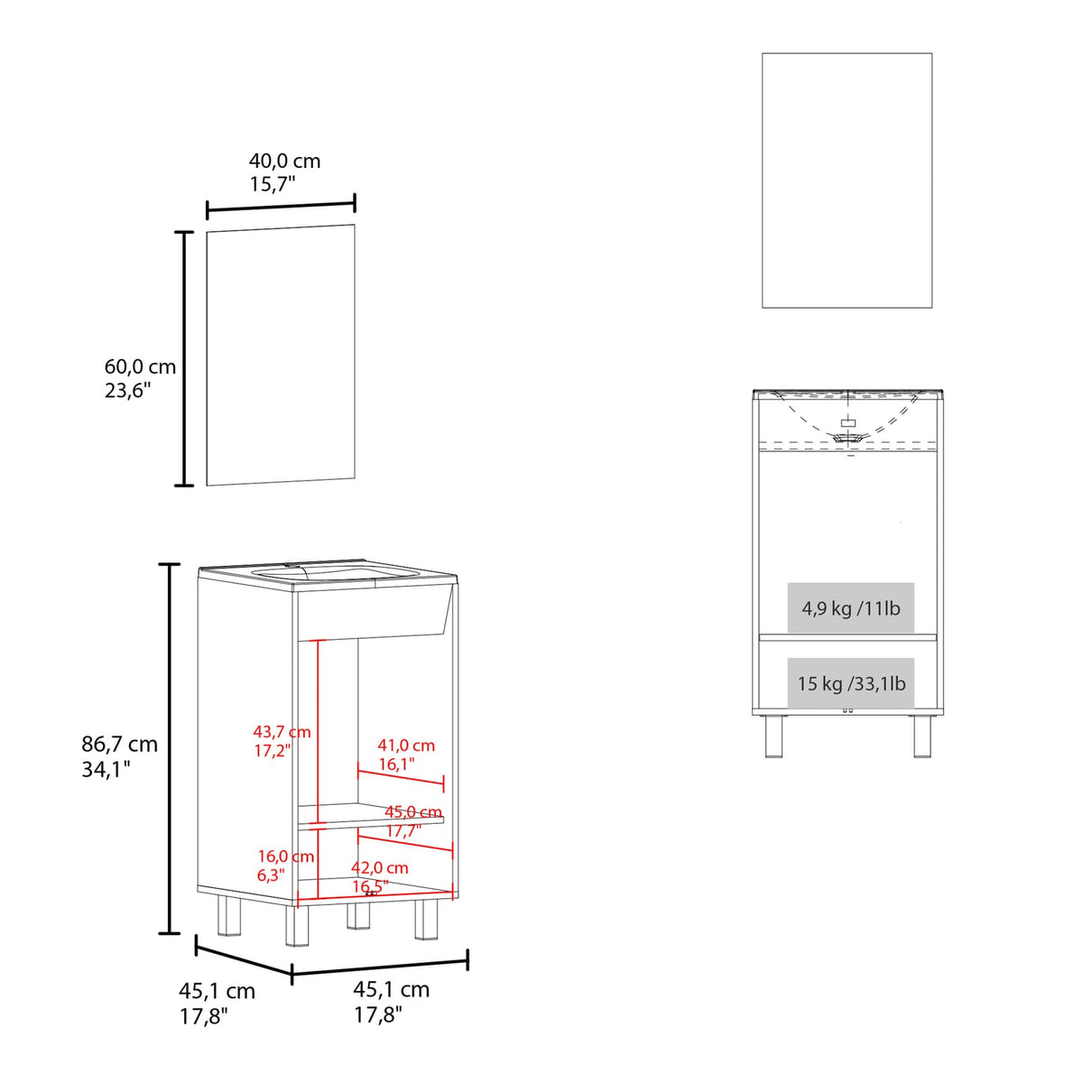 Modern White Wall Mounted Bathroom Cabinet with 2 Doors