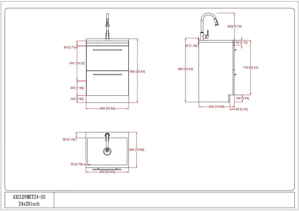 White Laundry Cabinet with Sink - 24" Storage