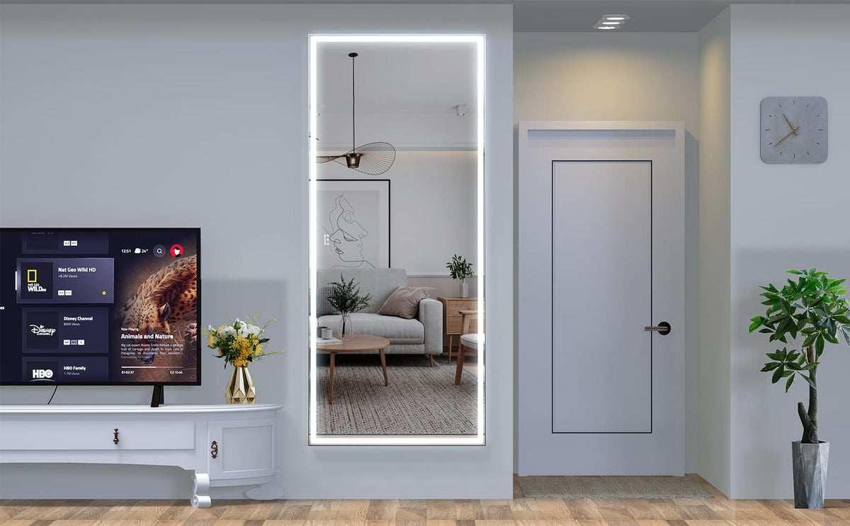 Extra Large LED Bathroom Mirror - 84x36 Silver Aluminum Frame