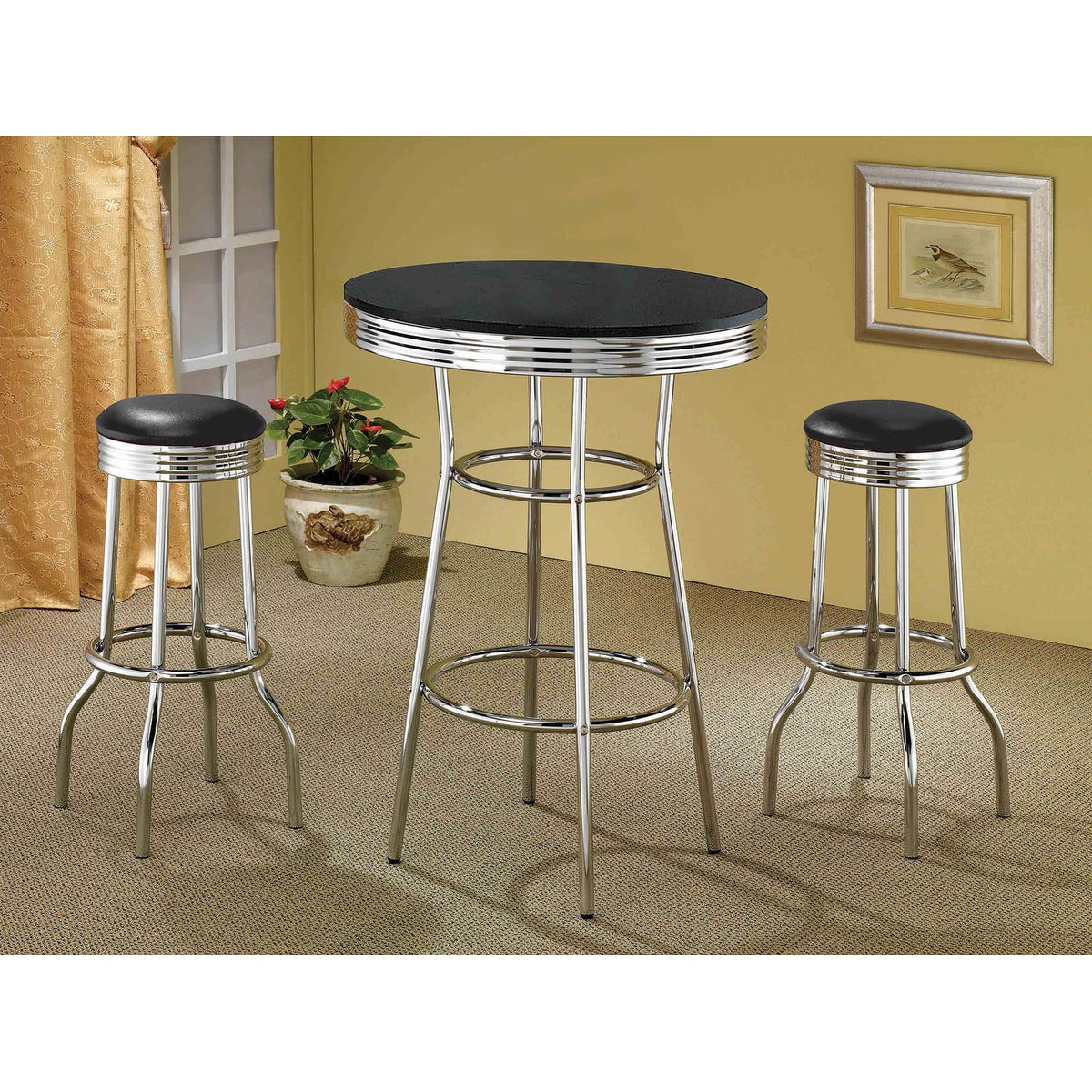Black and Chrome Round Bar Table - Kitchen Dining