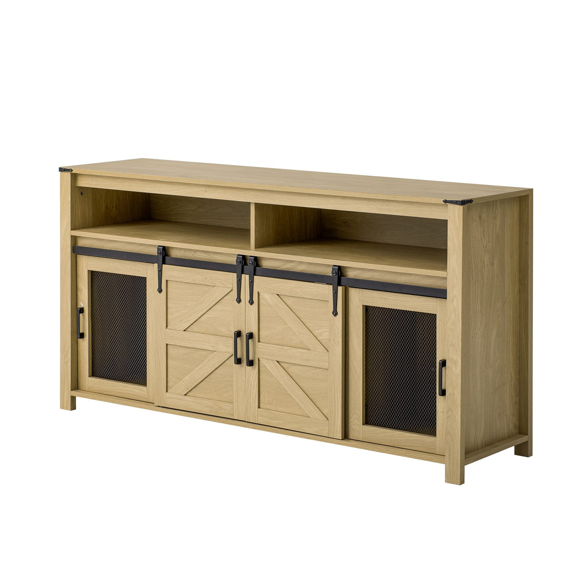 59.3" Natural Farmhouse Sideboard with Sliding Doors