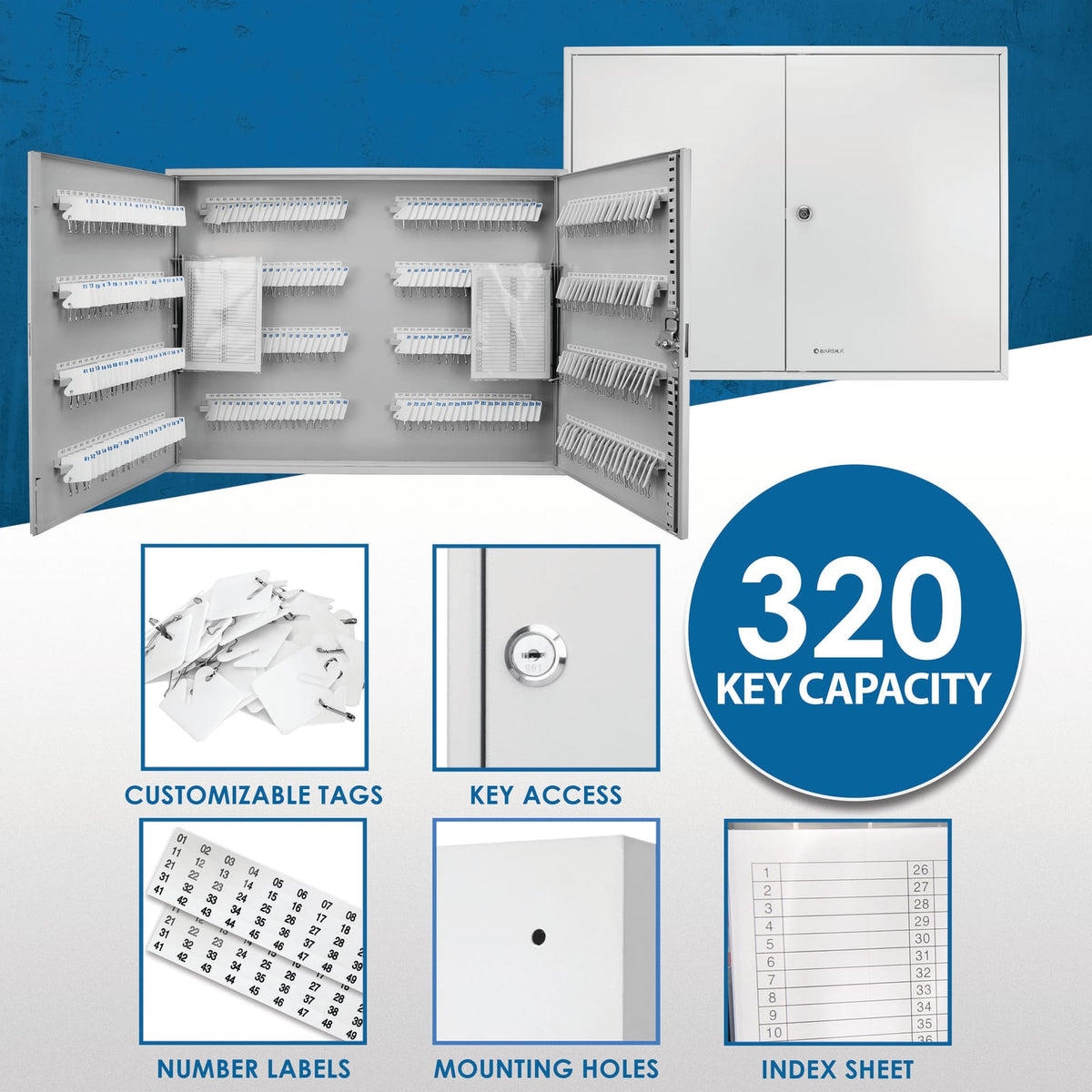 Gray Steel Key Cabinet - 320 Key Storage
