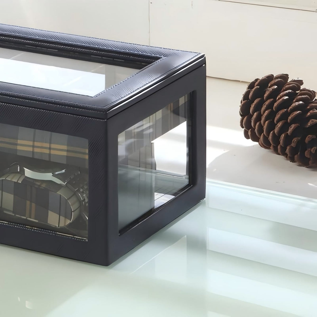 Blue Glass Jewelry Case Watch Display - 9.8" Long for Bedroom