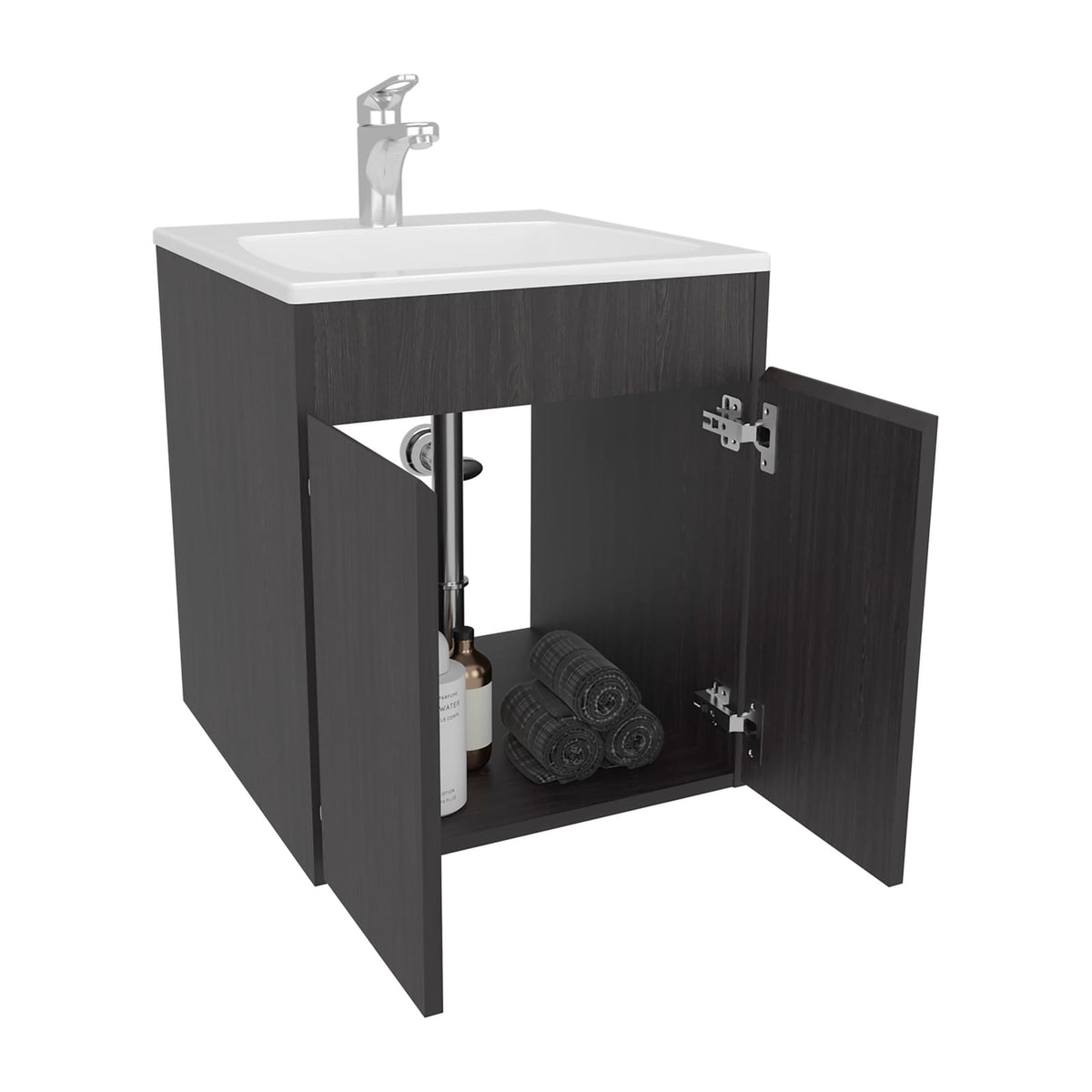 Black MDF Bathroom Vanity - 2 Drawers & Open Shelf