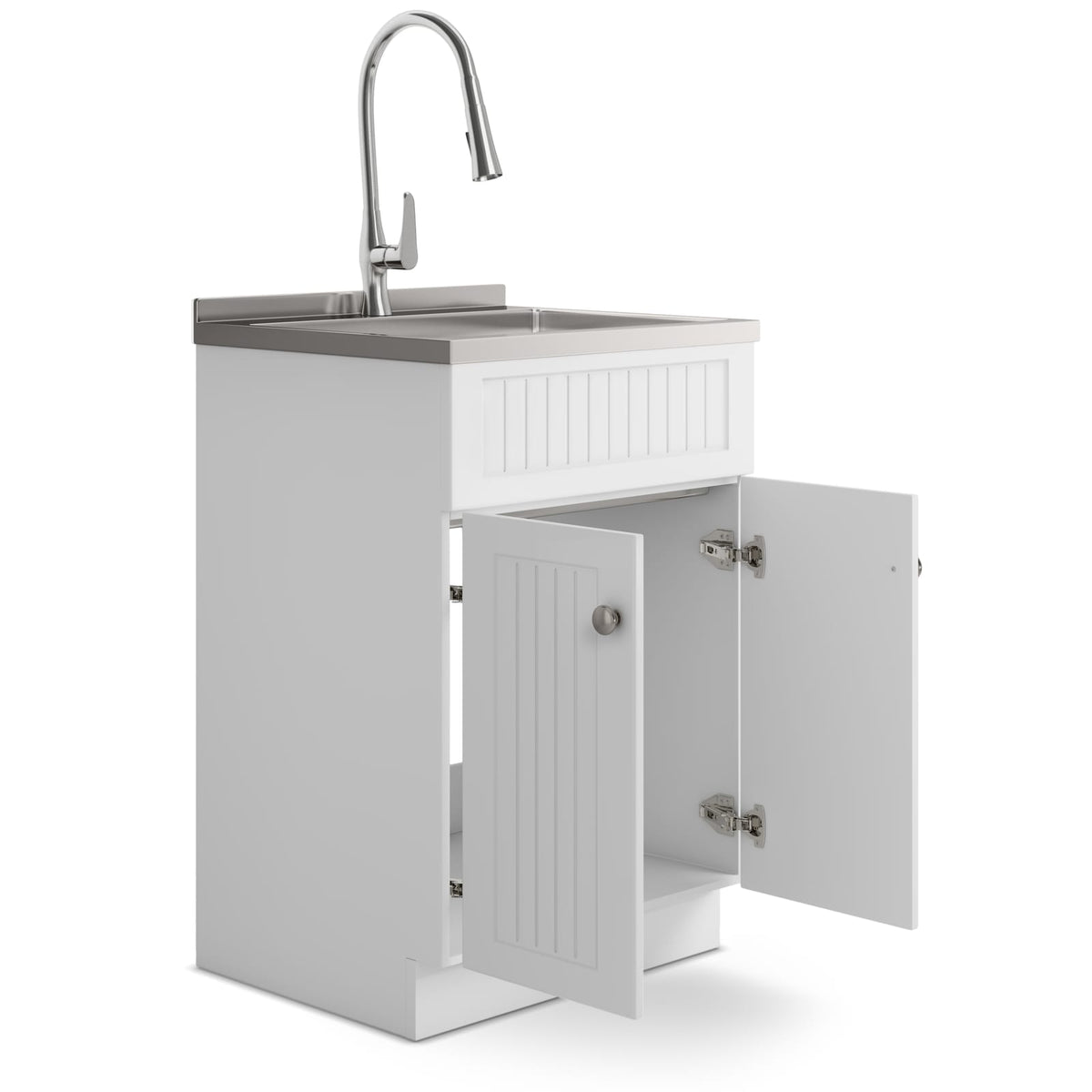 White Laundry Cabinet with Sink & Faucet - 24" Storage