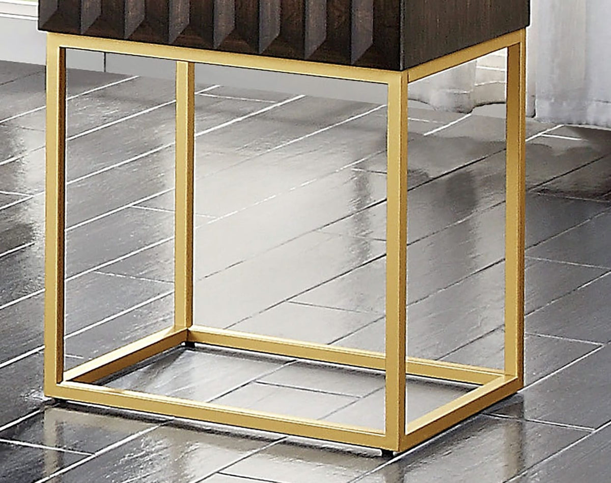 Gold Walnut Side Table - Contemporary Metal Frame 19" x 16.75"
