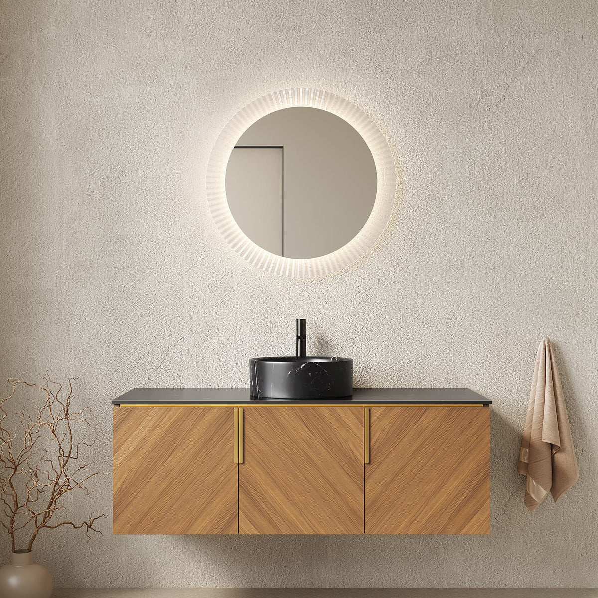 48 Inch Bathroom Vanity with Sink - Black Sintered Stone Countertop