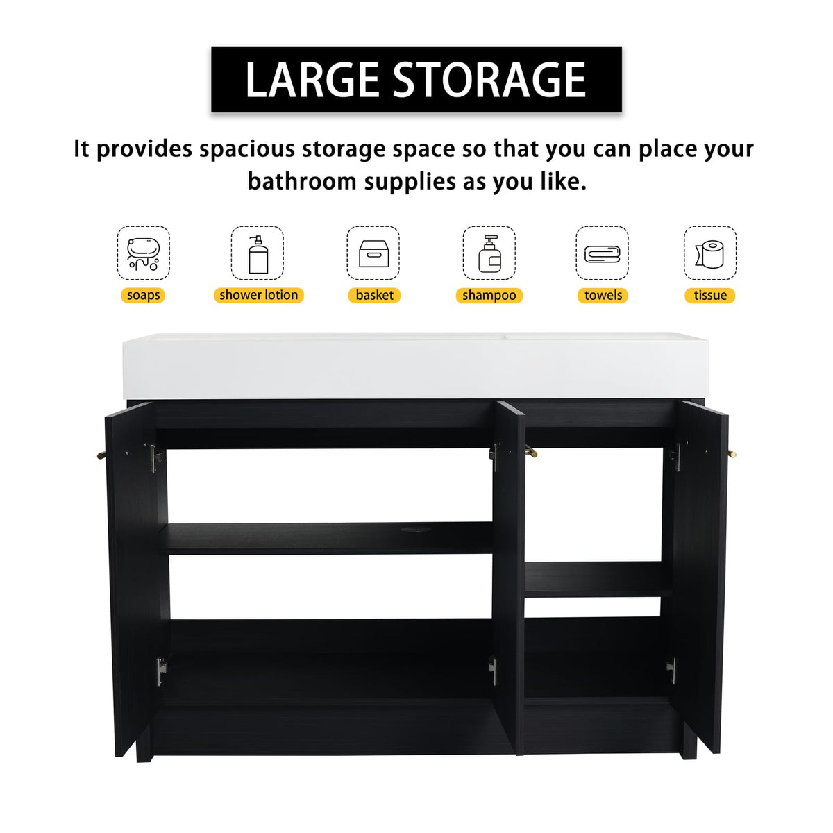 48 Inch Bathroom Vanity - Black Chestnut Plywood Storage