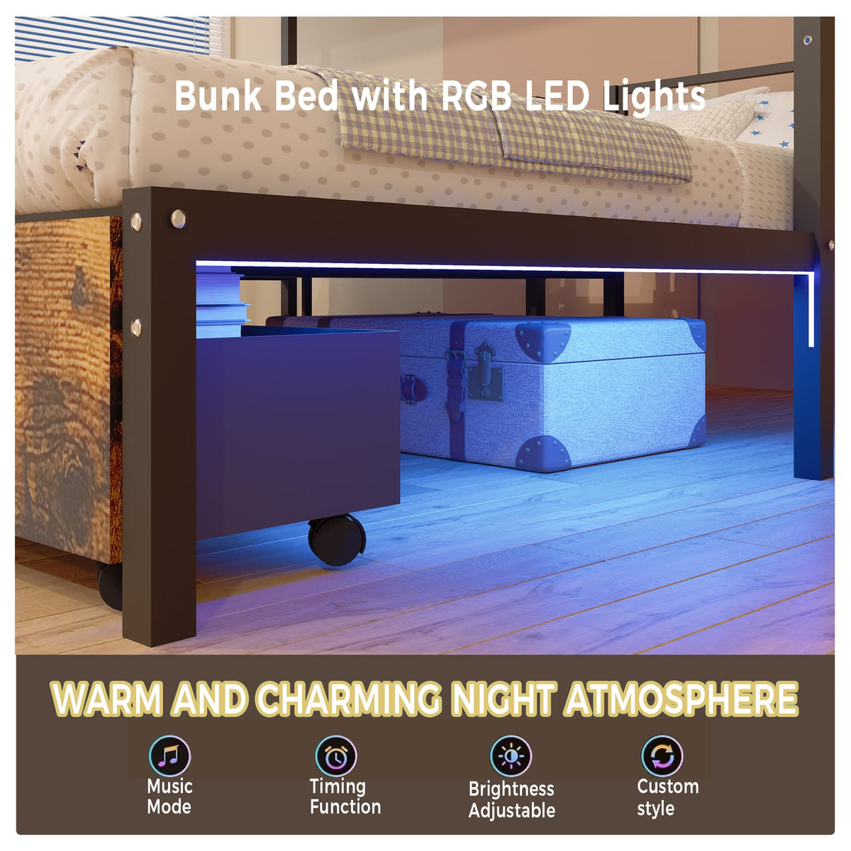 Triple Bunk Bed for 3 Kids - Metal, Black for Bedroom