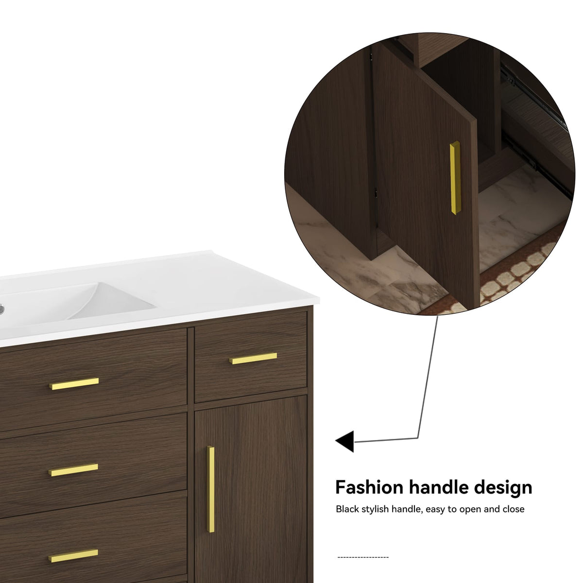 48" Dark Brown Bathroom Vanity - Storage Cabinet with Soft-Close Doors