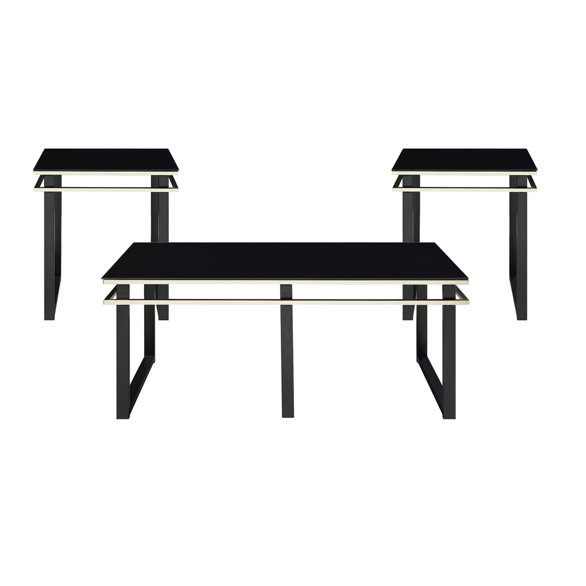 Black Coffee Table Set with End Tables - Modern Metal Glass Design for Living Room