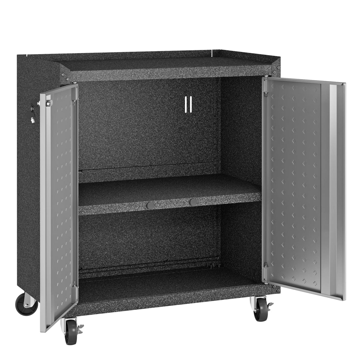 31.5" Dark Grey Metal Rolling Garage Cabinet - 2 Door Storage
