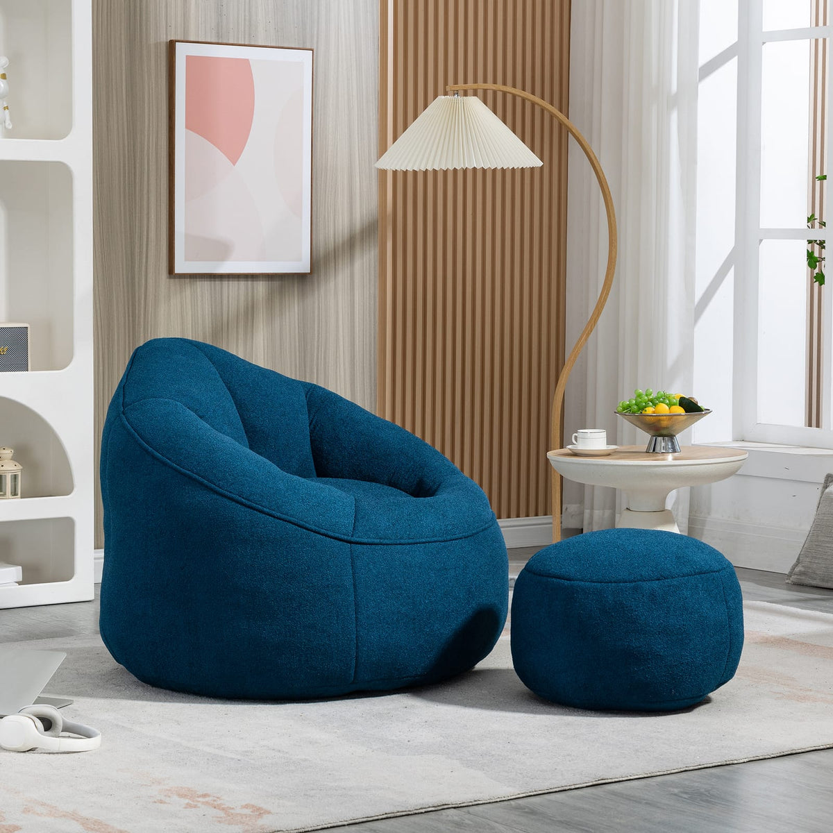 Blue Microfiber Bean Bag Chair - Soft Foam Comfort for Living Room