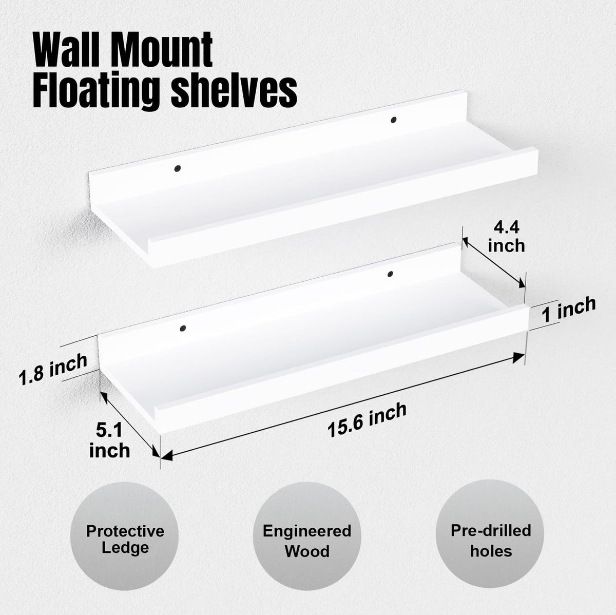 White Engineered Wood Floating Shelves - Set of 2