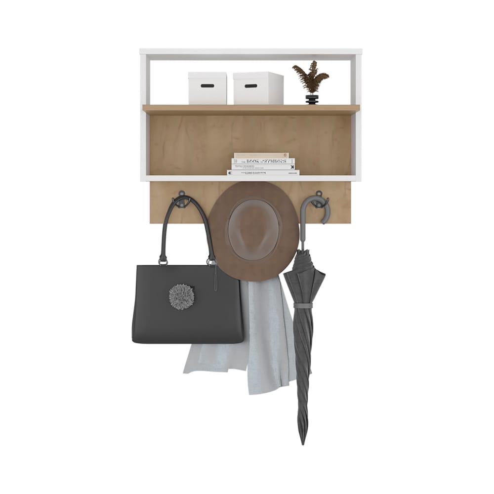Natural Wood Coat Rack with Hooks, Space-Saving Wall Storage for Living Room