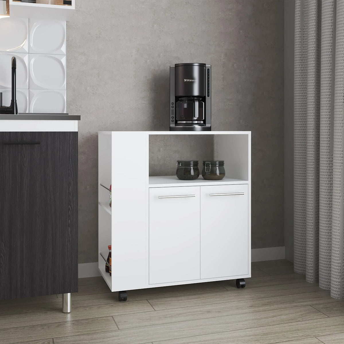 White Kitchen Cart with Microwave Shelf - Small Size for Dining Room