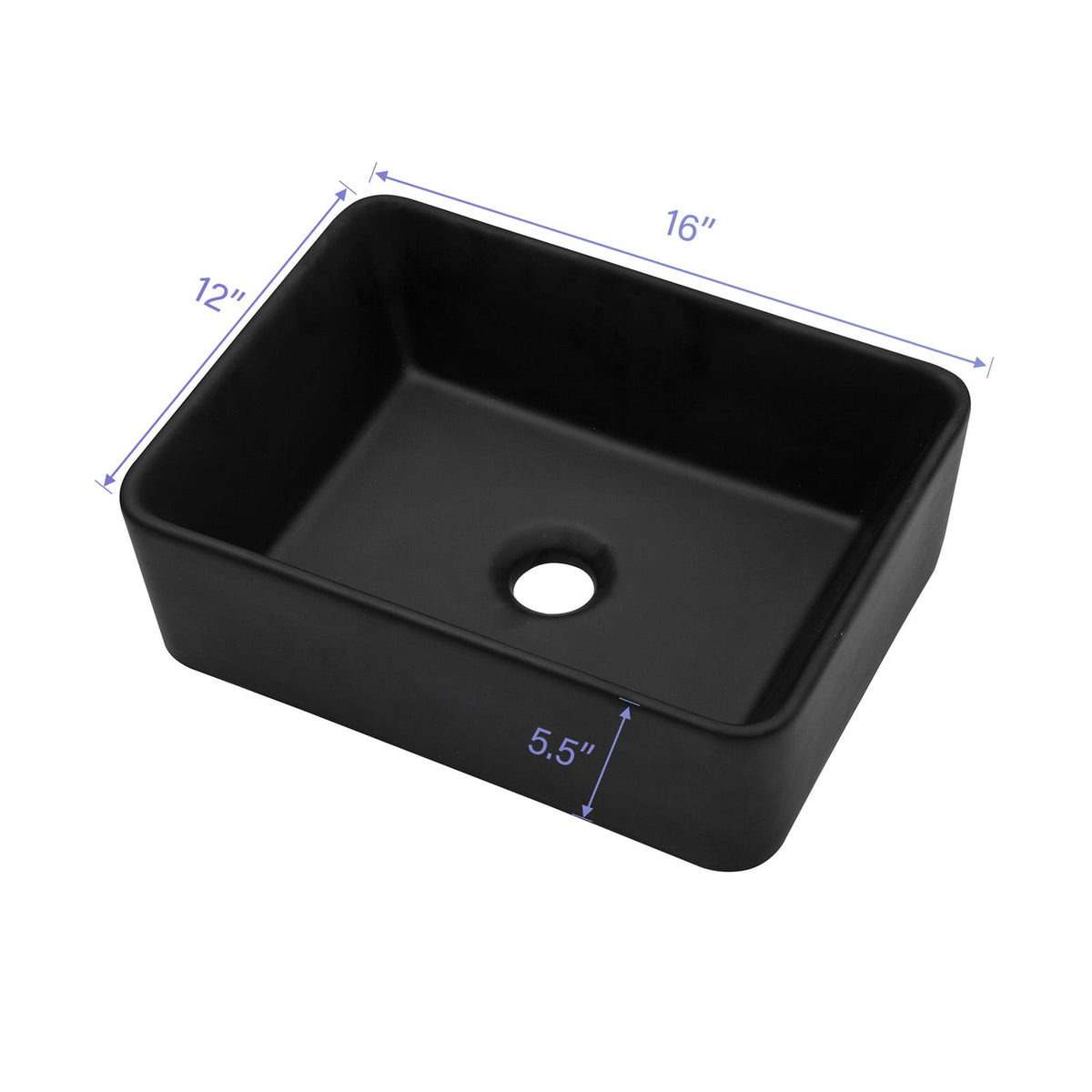 16x12 Matte Black Ceramic Bathroom Sink Vanity