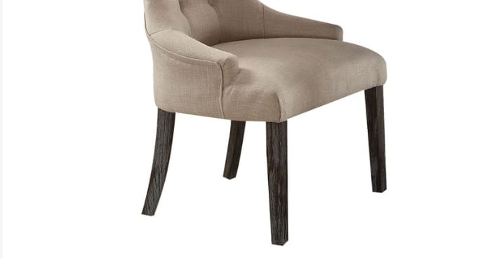 Beige Linen Dining Chairs with Espresso Wood Finish for Kitchen Seating
