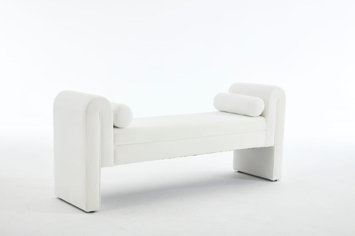 65-Inch White Wood Storage Bench - Hallway Entryway Bench for Bedroom
