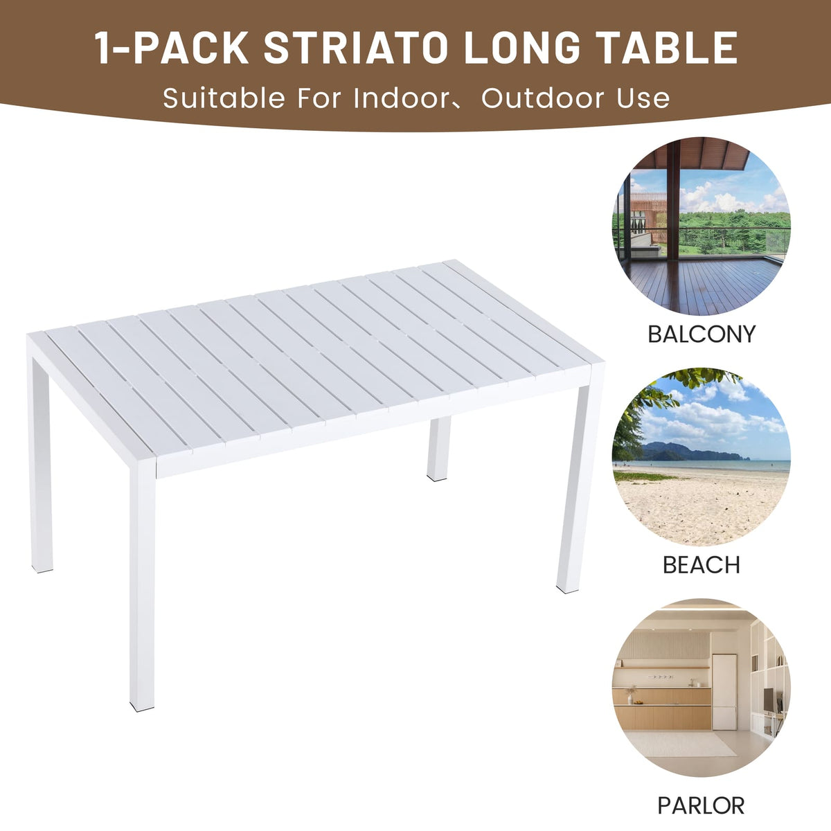 55 Inch White Metal Patio Dining Table - Outdoor Table