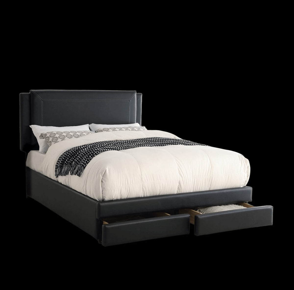 Queen Size Black Wood Bed Frame with Drawers