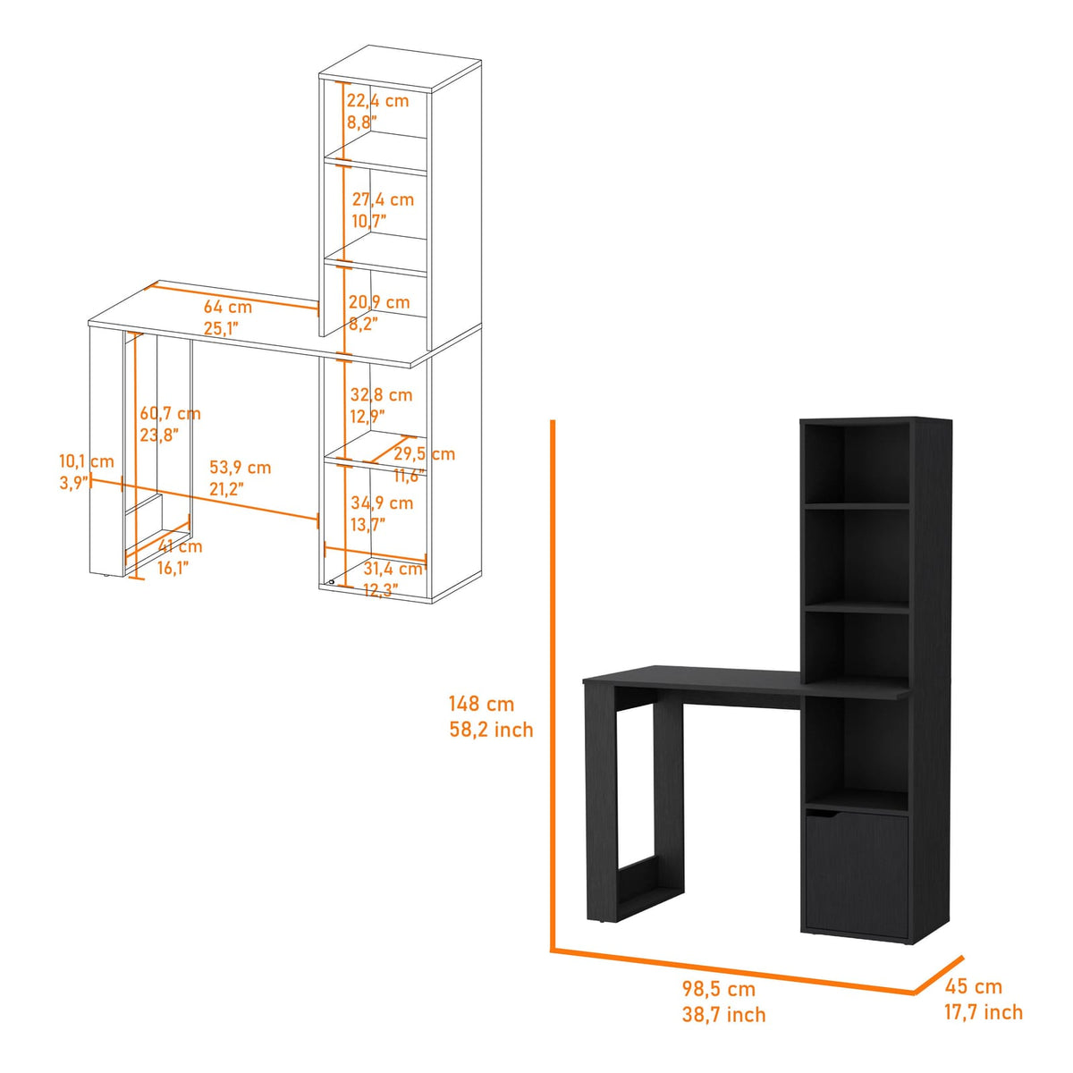Wenge Computer Desk with Bookcase & Storage