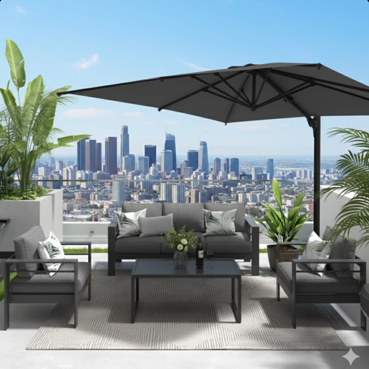 10 Ft Gray Square Patio Umbrella - 360° Rotation & Tilt Adjustment