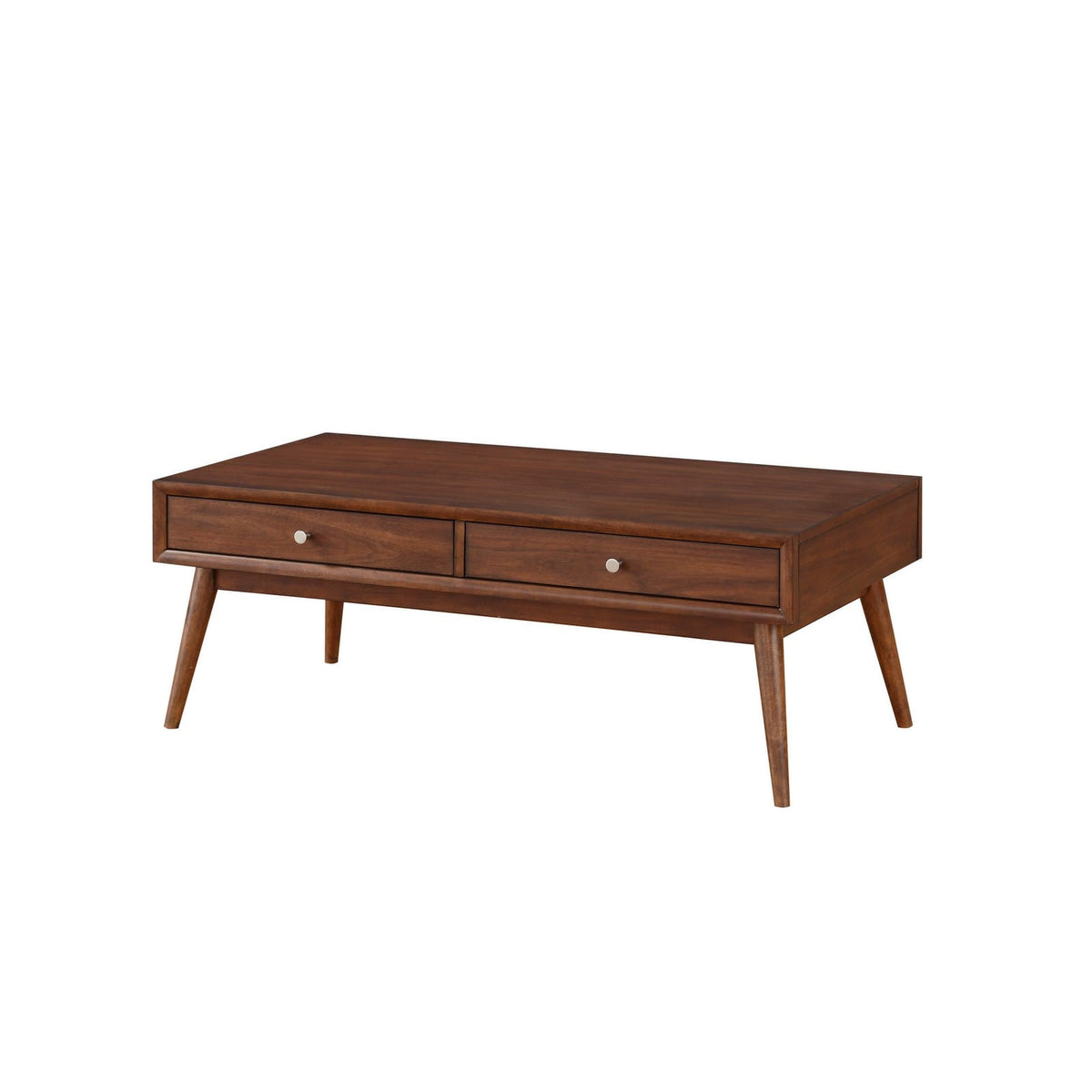 Walnut Brown Solid Wood Coffee Table with 2 Drawers