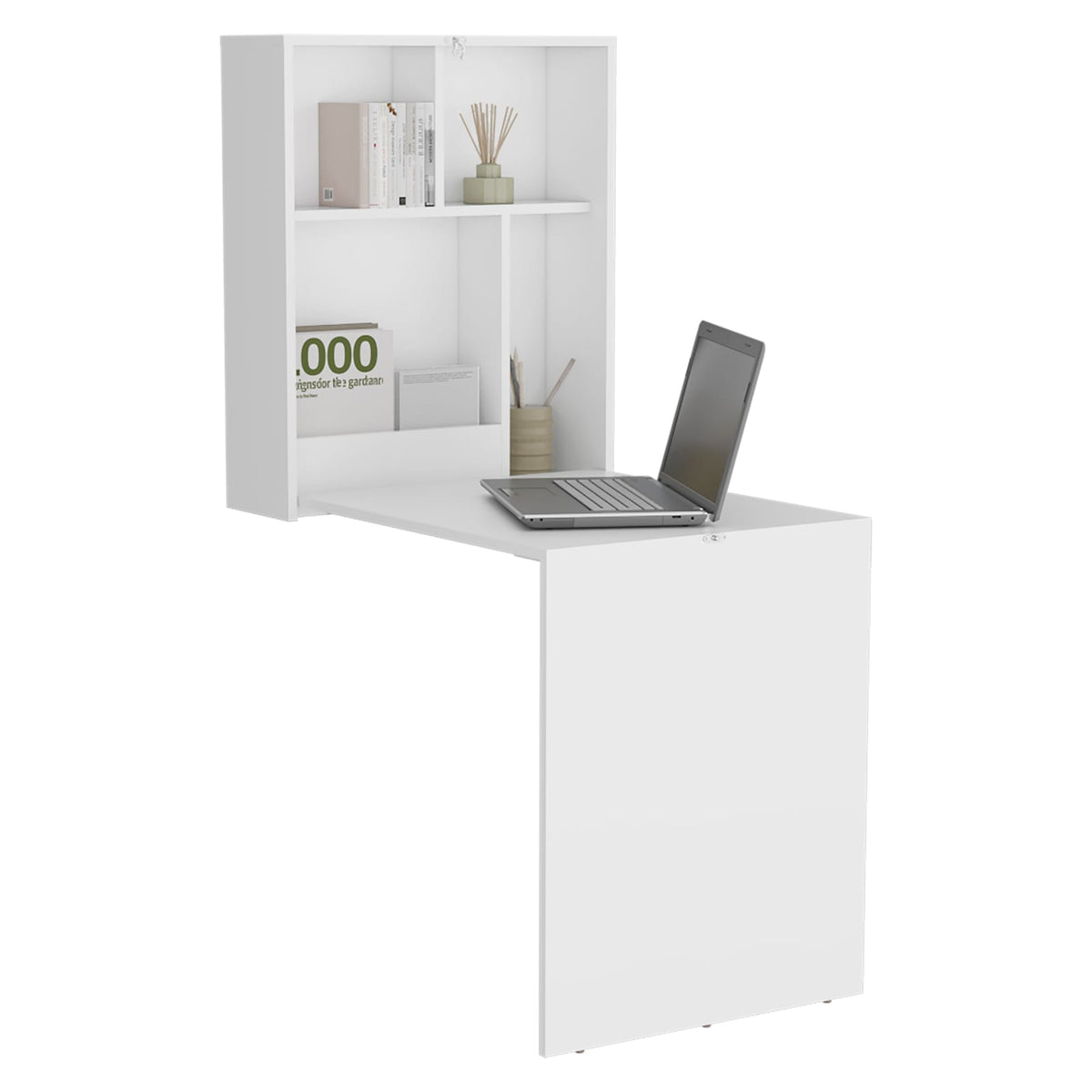 Wall Mounted Folding Table - 34" White Particle Board Desk for Home Office