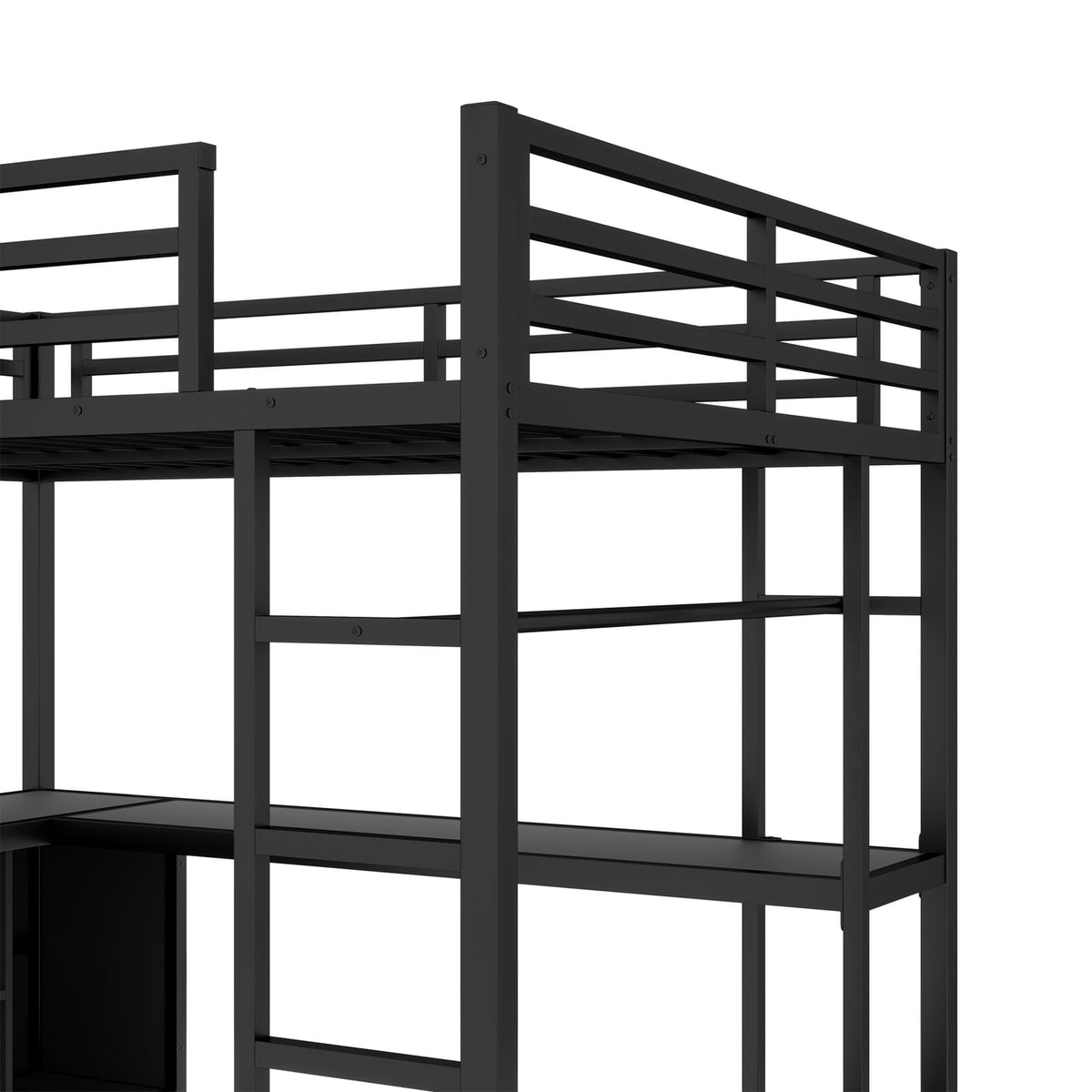 Full Metal Loft Bed with Desk - Black