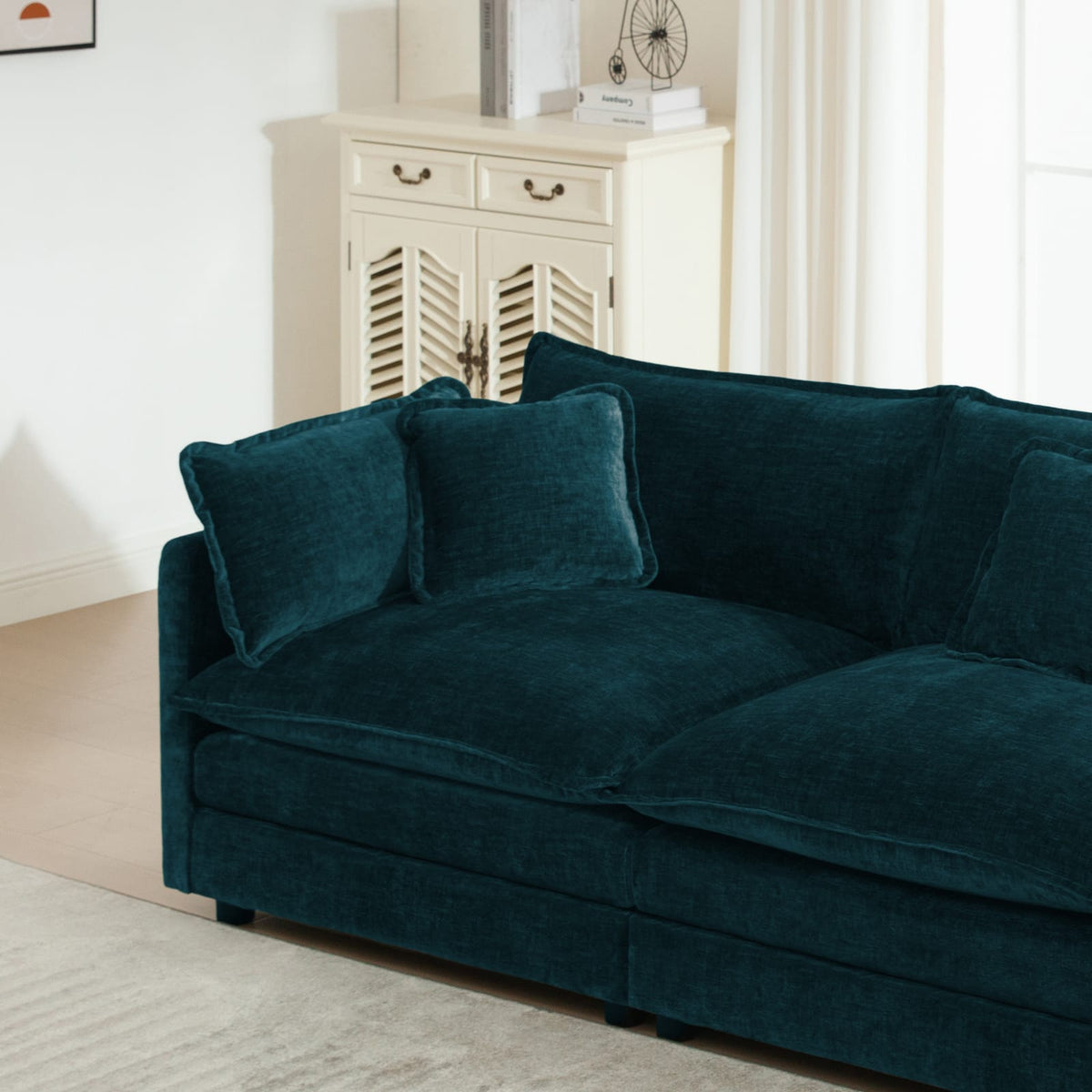 Blue Chenille Sofa Set, Modular U-Shape Couch for Living Room