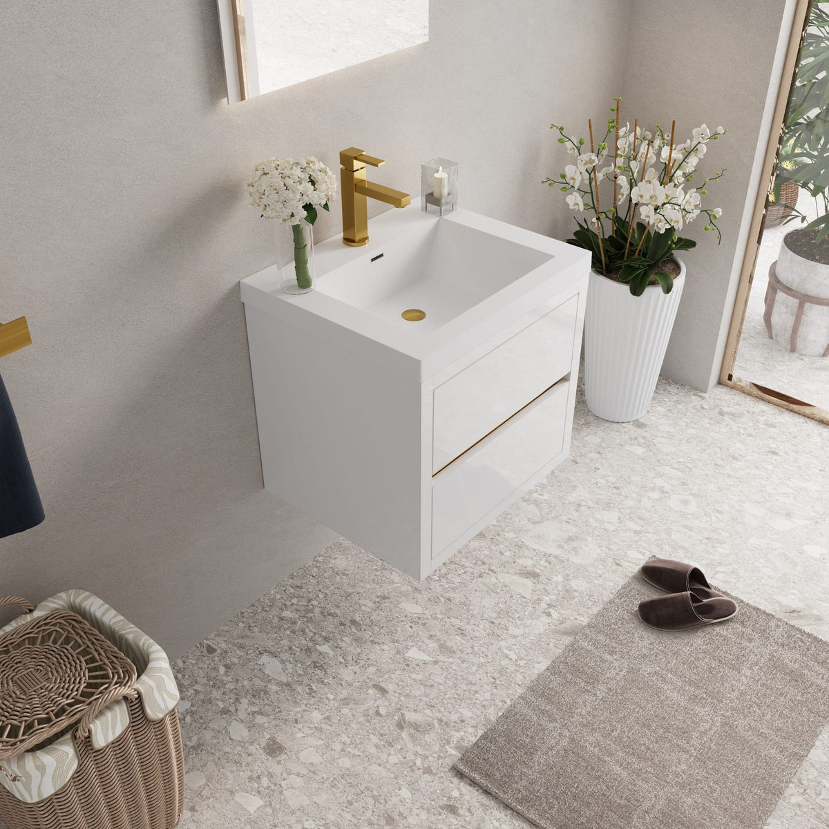 Glossy White Bathroom Vanity - Storage & Sink Unit