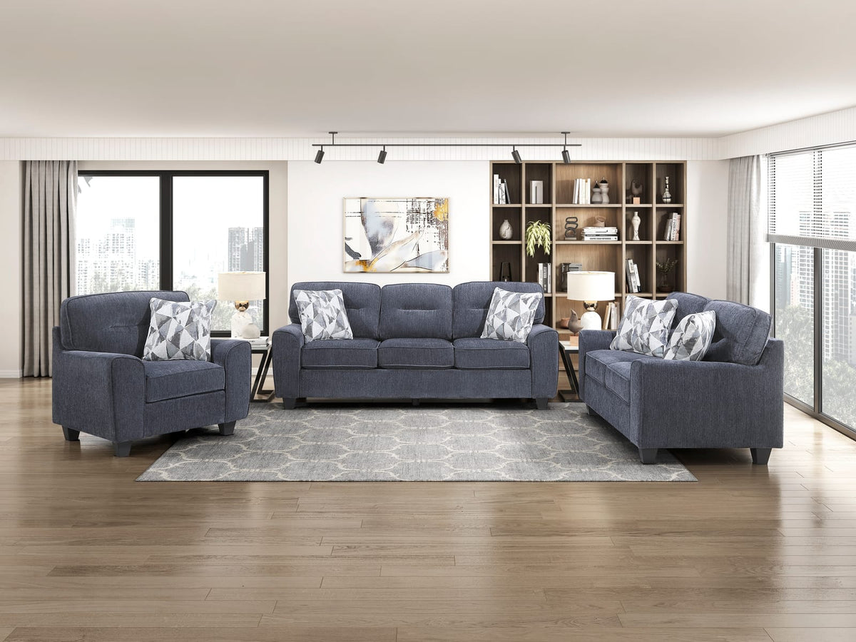 Durable Blue Chenille Loveseat - Contemporary Living Room Furniture
