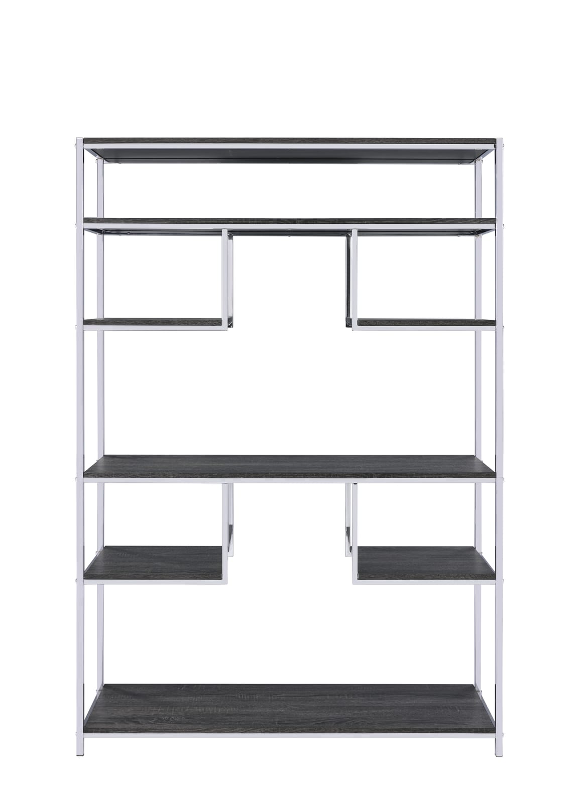 Vonara Rustic Gray Oak & Chrome Bookshelf - 7 Shelves Display Storage