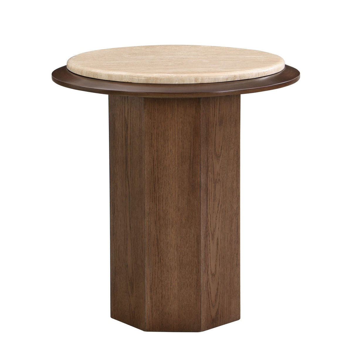 Kasha Walnut End Table - Travertine Top, 22" x 22" for Living Room
