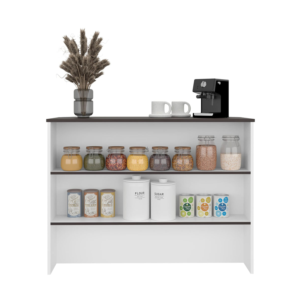 White Walnut Kitchen Island with 3 Shelves