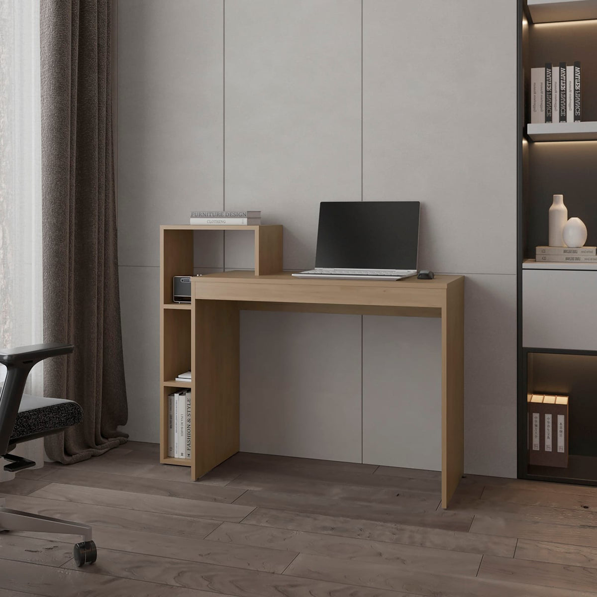 Light Oak Computer Desk with Storage - Office Table