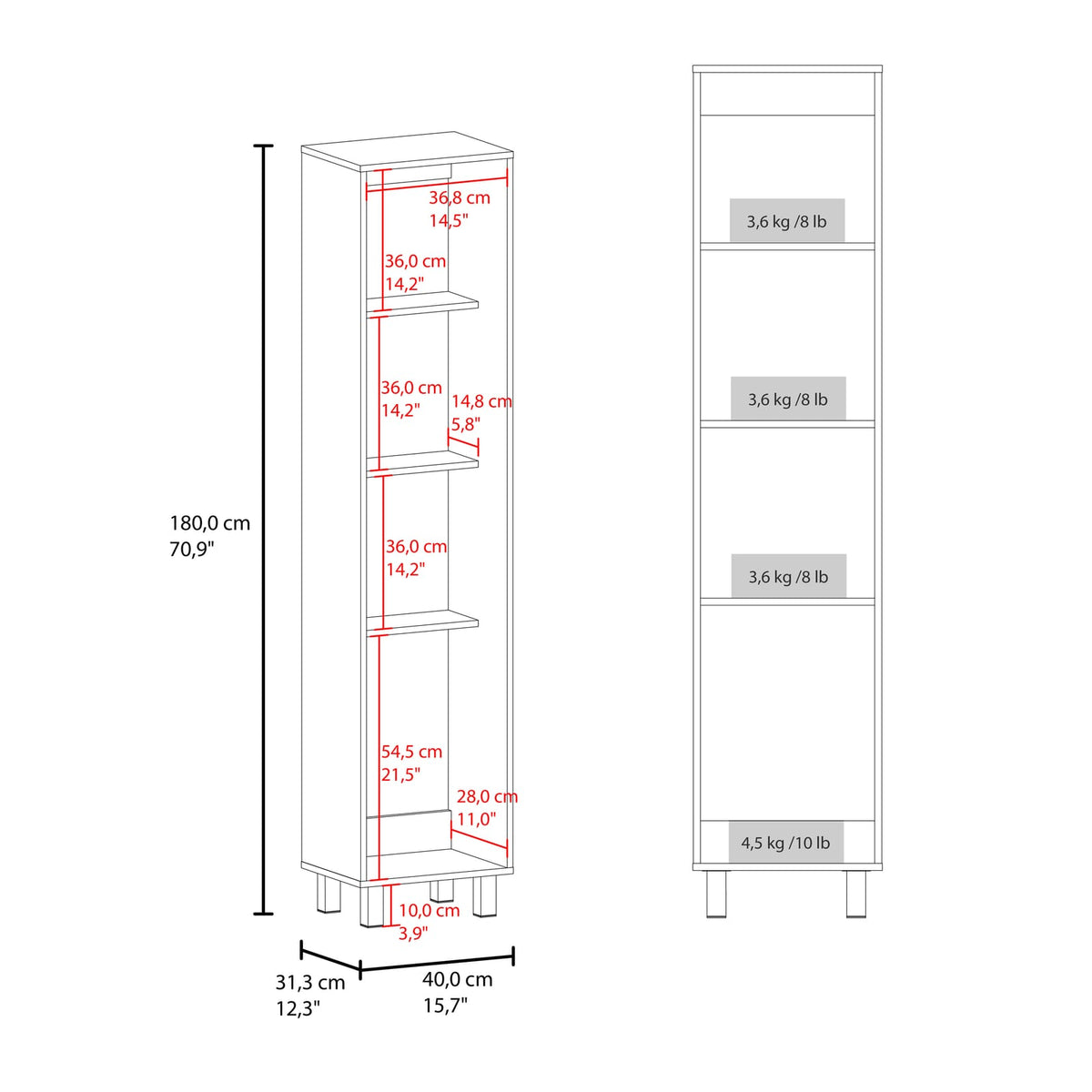 Black Storage Cabinet with 4 Shelves - 71" Server for Dining Room