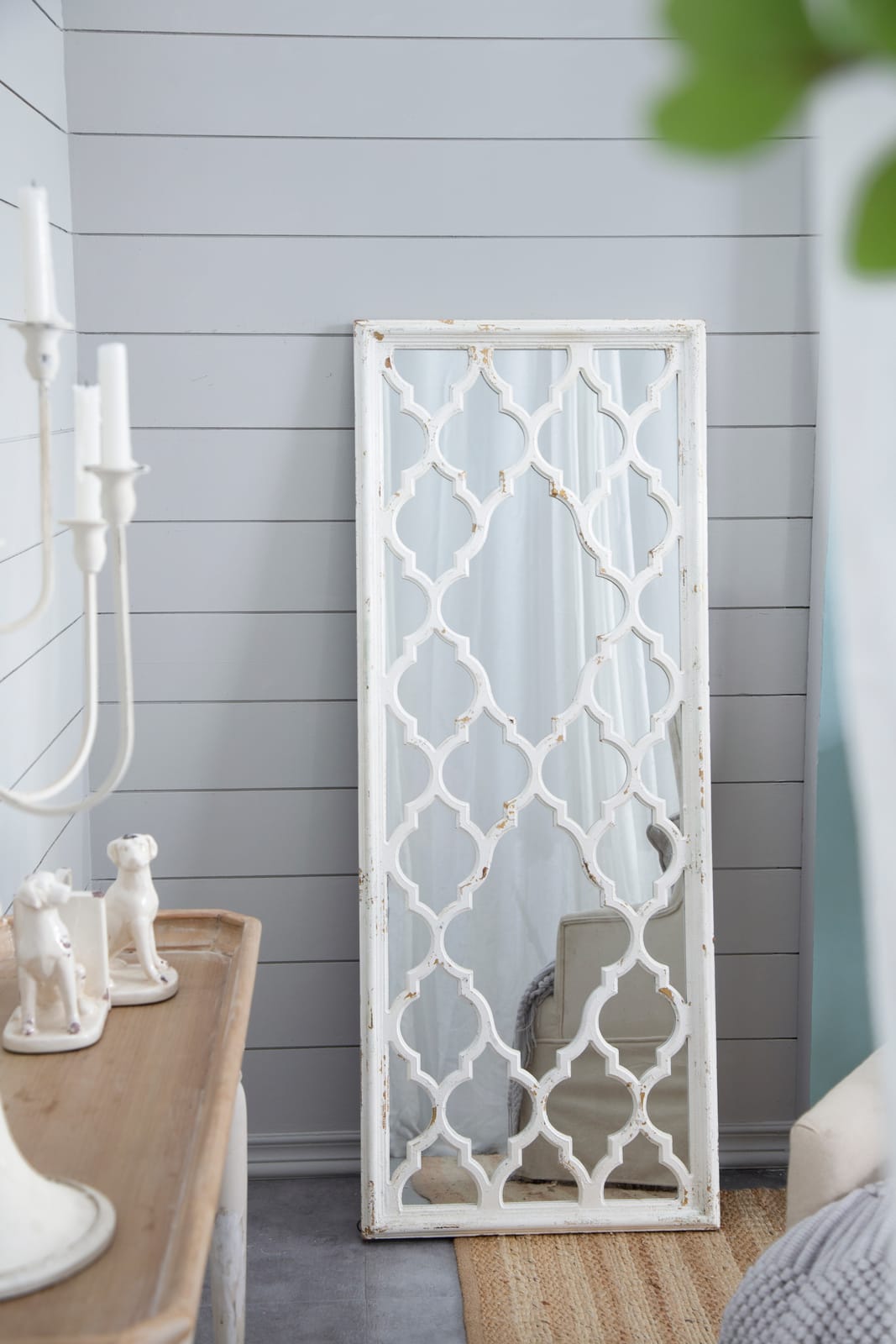 Full Length White Wood Glass Mirror - 59" Tall