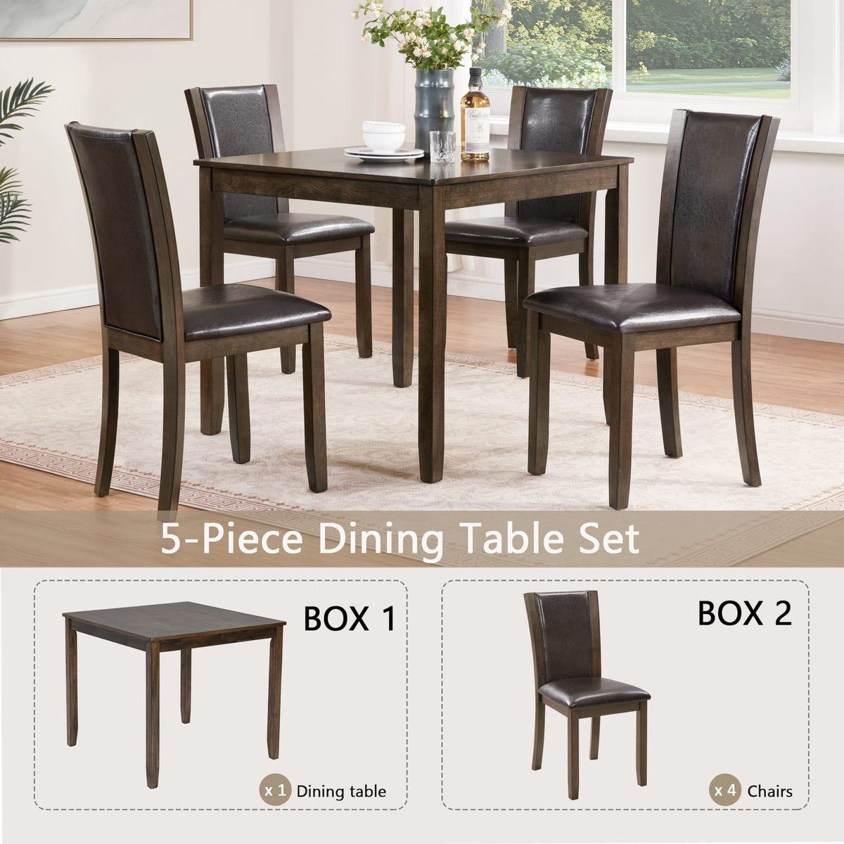 Dark Walnut 4 Person Dining Table Set