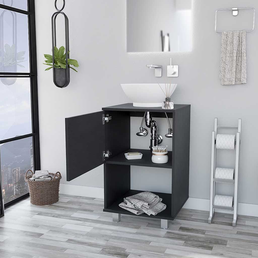 Black Bathroom Vanity with Single Door & Shelf
