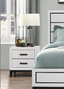 White Rubberwood Nightstand with 2 Drawers
