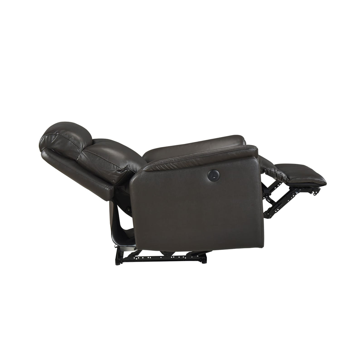 Dark Brown Power Recliner - Luxurious Leather Charging Ports for Living Room